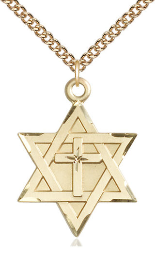 14kt Gold Filled Star of David with Cross Medal Catholic Jewelry