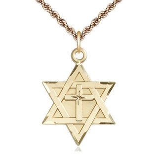 14kt Gold Filled Star of David with Cross Medal Catholic Jewelry
