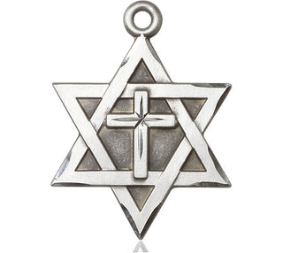 Sterling Silver Star of David with Cross Medal Catholic Jewelry
