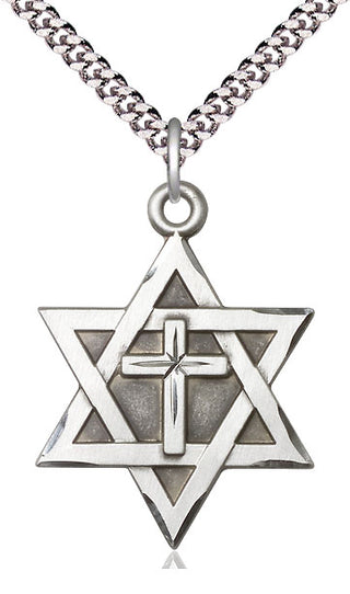 Sterling Silver Star of David with Cross Medal Catholic Jewelry