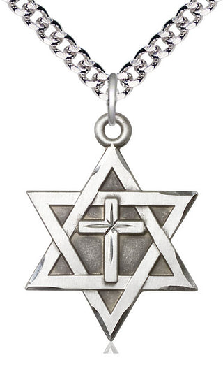 Sterling Silver Star of David with Cross Medal Catholic Jewelry