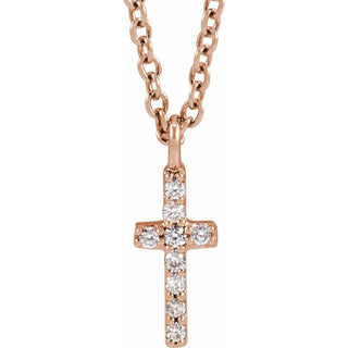 14K Rose .03 CTW Natural Diamond Cross 18" Necklace
