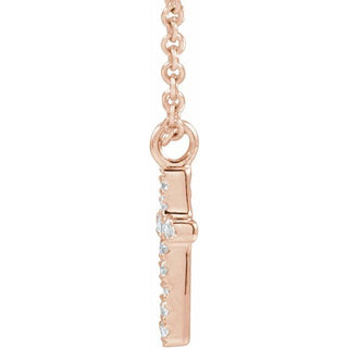 14K Rose .04 CTW Natural Diamond Cross 18" Necklace