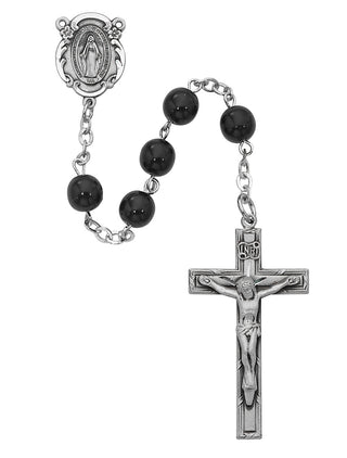 7MM Round Black Glass Rosary
