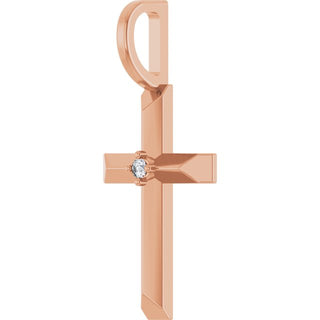 14K Rose .0075 CT Natural Diamond Cross Pendant