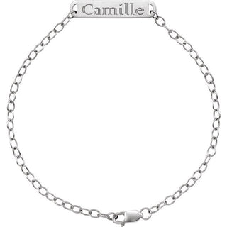 14K White Engravable Bar 7" Bracelet