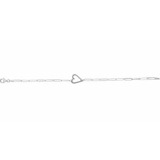 14K White Heart & Paperclip-Style Chain 7" Bracelet