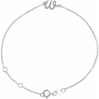 14K White Initial W 6 1/2-7 1/2" Bracelet
