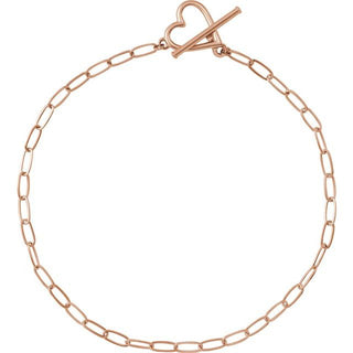 14K Rose Heart & Paperclip-Style Chain 6" Bracelet