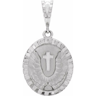 14K White Angel Wing Coin Pendant