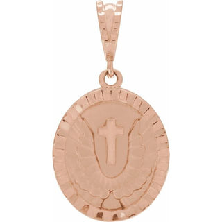14K Rose Angel Wing Coin Pendant