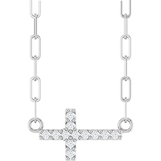 14K White .05 CTW Natural Diamond Sideways Cross 18" Necklace