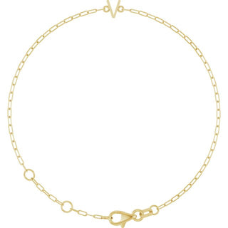 14K Yellow Sans Serif Initial V 6 1/2-7 1/2" Bracelet