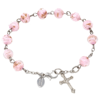 Pink Genuine Murano Silver-Tone Rosary Bracelet with Sommerso Beads