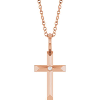 14K Rose .0075 CT Natural Diamond Cross 16-18" Necklace