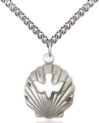 Sterling Silver Shell / Holy Spirit Medal Religious Jewelry