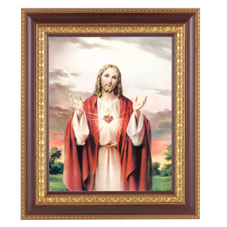 Sacred Heart In Cherry with Gold Frame 10.25X12.25" 8X10 Print