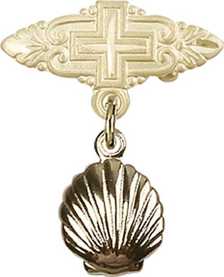 14kt Gold Filled Badge Pin With Cross Shell Baby Badge