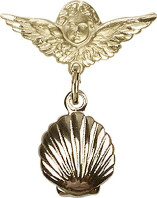 14kt Gold Filled Small Angel w/Wings Shell Baby Badge