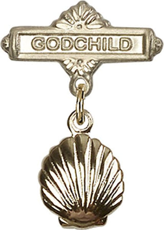 14kt Gold Godchild Shell Baby Badge