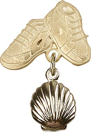 14kt Gold Baby Boots Shell Baby Badge