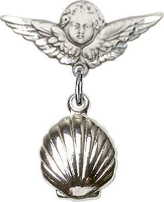 Sterling Silver Small Angel w/Wings Shell Baby Badge