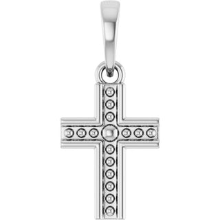 14K White Beaded Cross Pendant