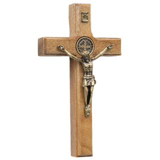 Light Wood Crucifix with Antique Gold Corpus