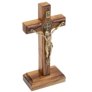 Light Wood Crucifix with Antique Gold Corpus with Base