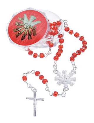 Red Seed Bead Confirmation Rosary with Acrylic Box
