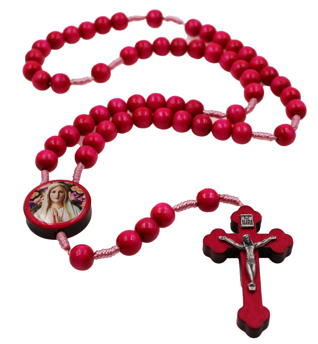 Our Lady of Fatima Pink Wood Rosary | Catholic Shop – CatholicShop.com