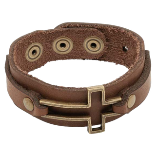 Men's Brown Leather Bracelet with Cross