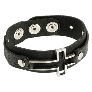 Men's Black Leather Bracelet with Cross