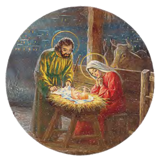 Round Christmas Magnet with Nativity Scene