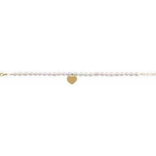 14K Yellow Cultured White Freshwater Pearl & Heart 7-8" Bracelet