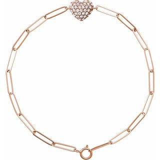 14K Rose 1/3 CTW Natural Diamond Heart & Paperclip-Style 7" Bracelet