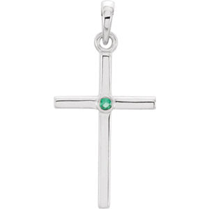 14K White Emerald Cross 22.8x11.3 MM Pendant