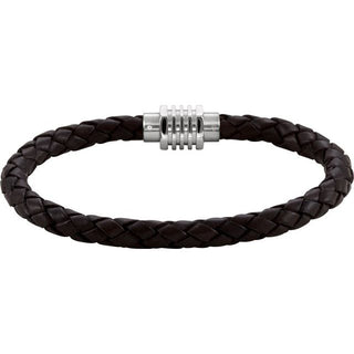 Stainless Steel & 6 mm Dark Brown Braided Leather 9" Bracelet