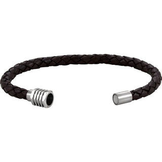 Stainless Steel & 6 mm Black Braided Leather 9" Bracelet 