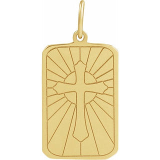 14K Yellow Cross Dog Tag Pendant