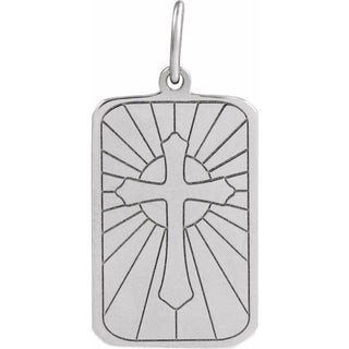 14K White Cross Dog Tag Pendant