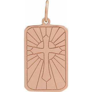 14K Rose Cross Dog Tag Pendant