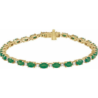 14K Yellow Lab-Grown Emerald & 5/8 CTW Lab-Grown Diamond Line 7" Bracelet