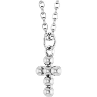 14K White Beaded Cross 18" Necklace