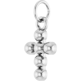 14K White Beaded Cross Pendant