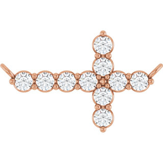 14K Rose 1/3 CTW Lab-Grown Diamond Sideways Cross Necklace Center