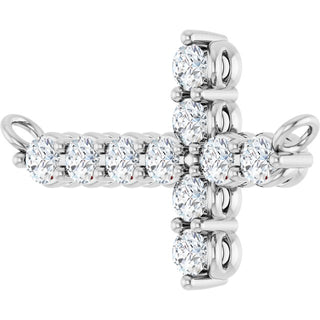 14K White 1/4 CTW Natural Diamond Sideways Cross Necklace Center
