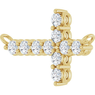 14K Yellow 1/4 CTW Natural Diamond Sideways Cross Necklace Center