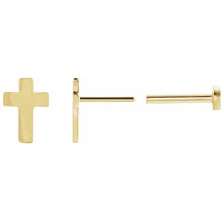 14K Yellow 7x5 mm Cross Earring
