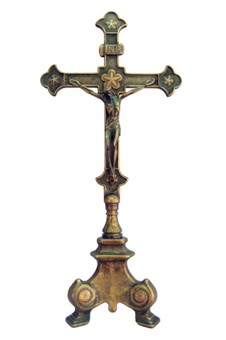 Standing Crucifix in Antiqued Brass 13"